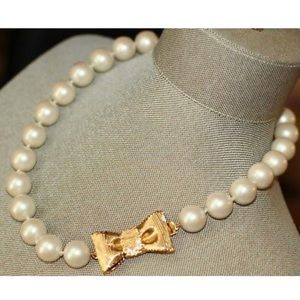 Kate Spade New York All Wrapped Up Pearl Necklace Gold 18" Ribbon Bow collar